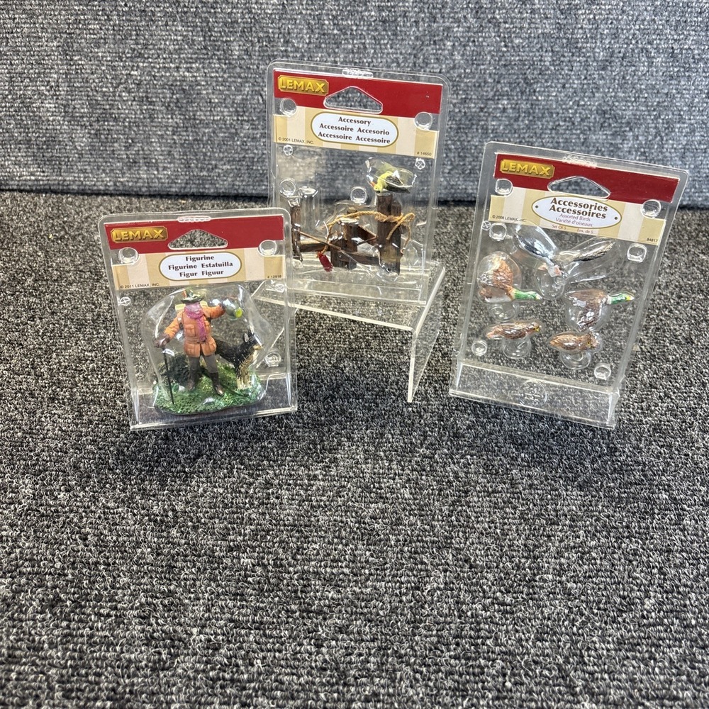 Lemax~Coventry Cove~Lot of 3 Sets of Accessories~Hiker w/Dog/Pier/5 Wild Birds